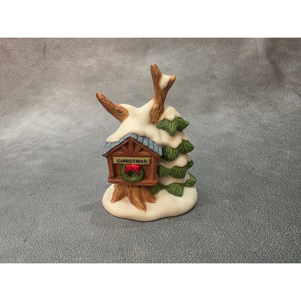 Homco Vintage Christmas Birdhouse Tree Figurine Porcelain Snow 5106